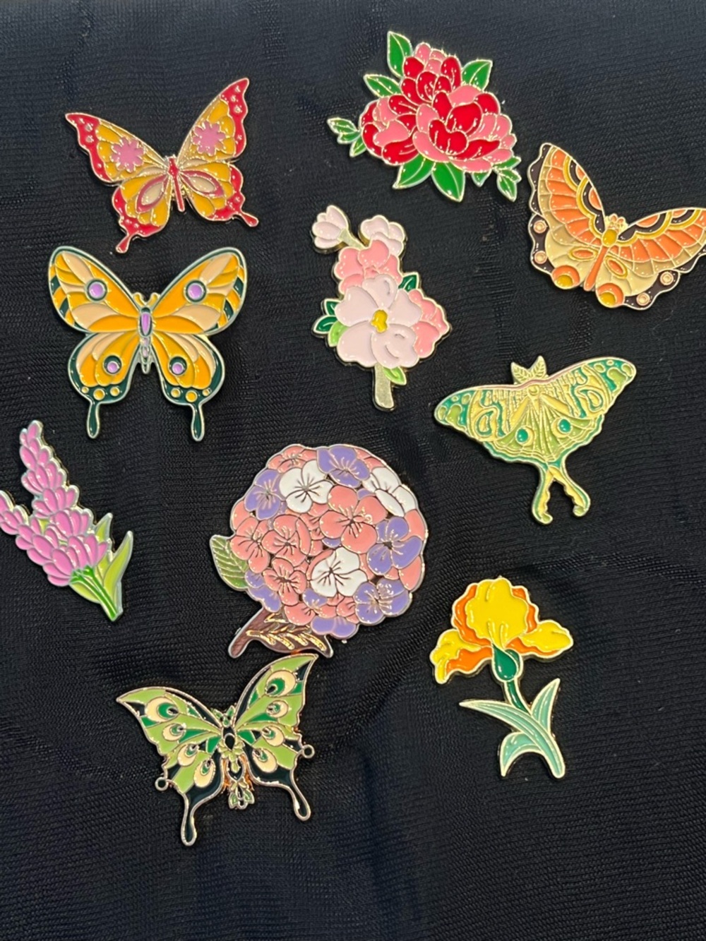 10 Enamel Butterfly, Dragonfly & Floral Pin Set - Multi-Color Women Accessories